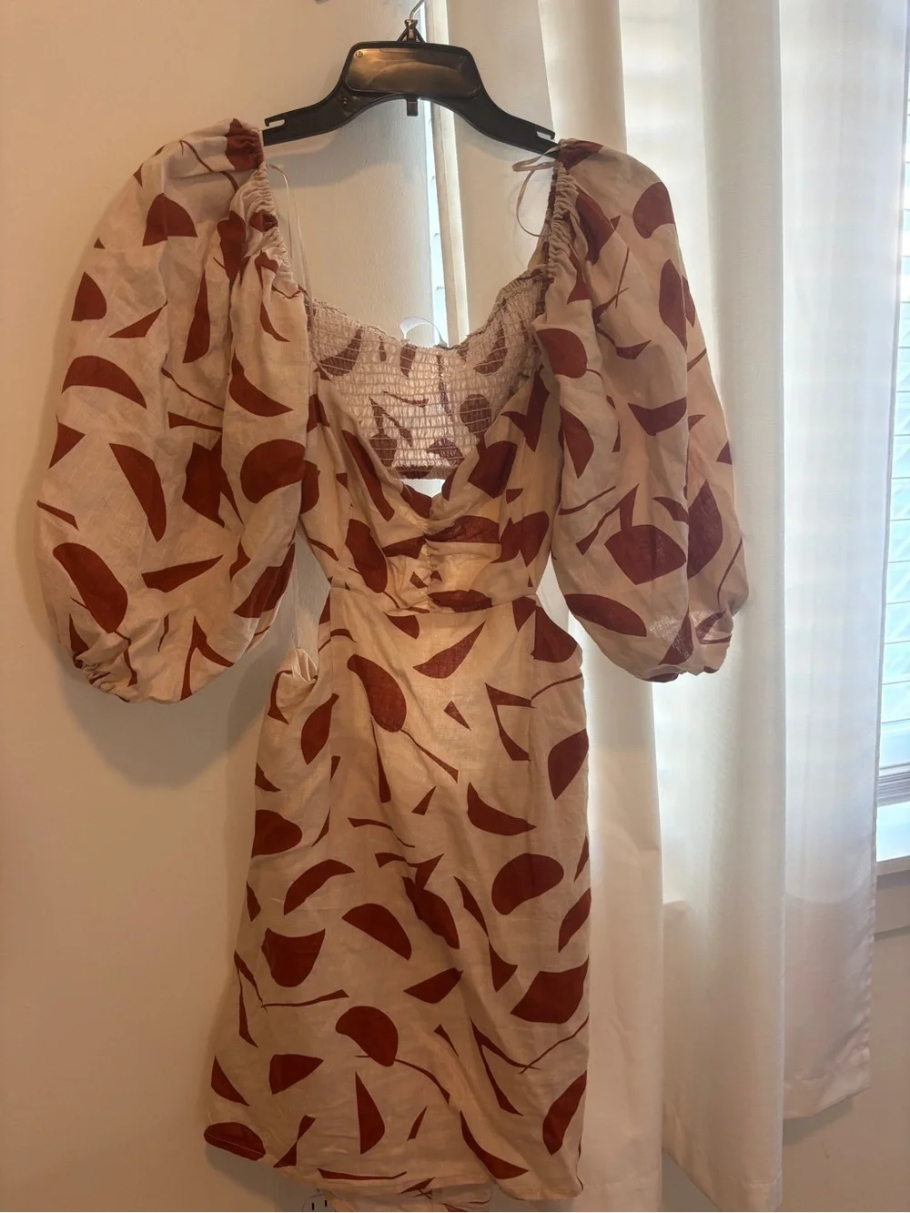 Anthropologie Rust Print Puff-Sleeve Mini Dress
